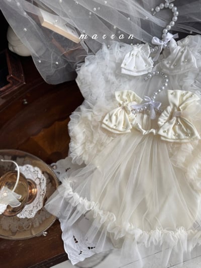 Marron31｜(3m-18m) 薄紗滾邊蓬蓬袖洋包屁衣10