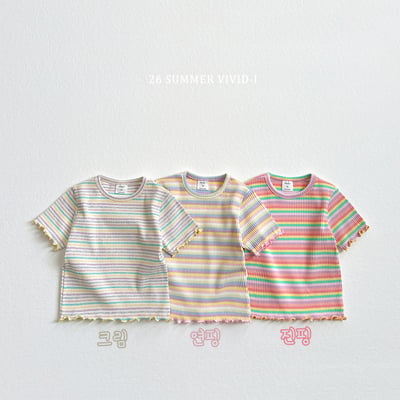 vivid49｜(78cm-125cm) 3款彩虹條紋木耳邊上衣2