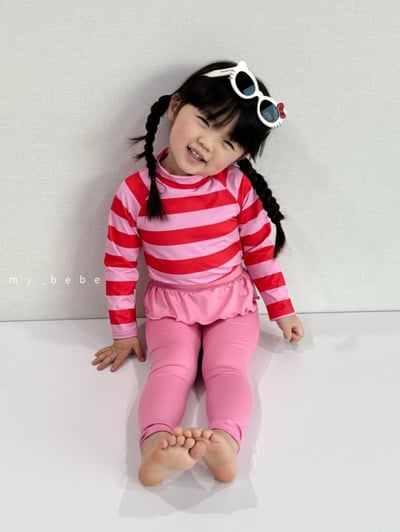 my_bebe06｜(75-105cm) 長袖防曬條紋泳衣5