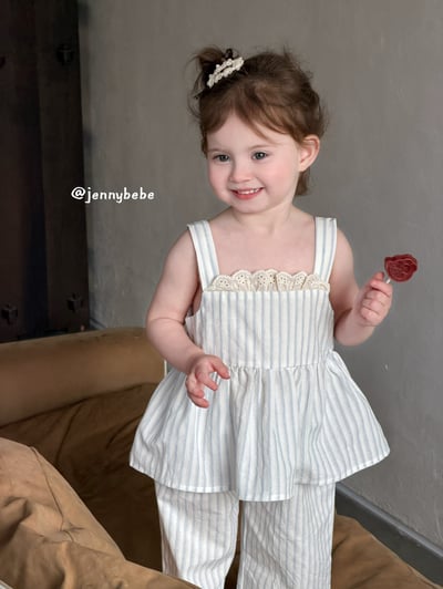 JE702｜(80-110cm)  花邊平口無袖條紋套裝7