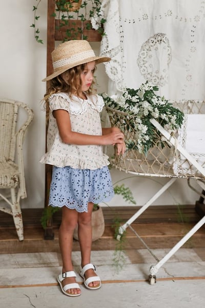 FLO39｜(75-140) 蕾絲翻領碎花公主袖上衣17