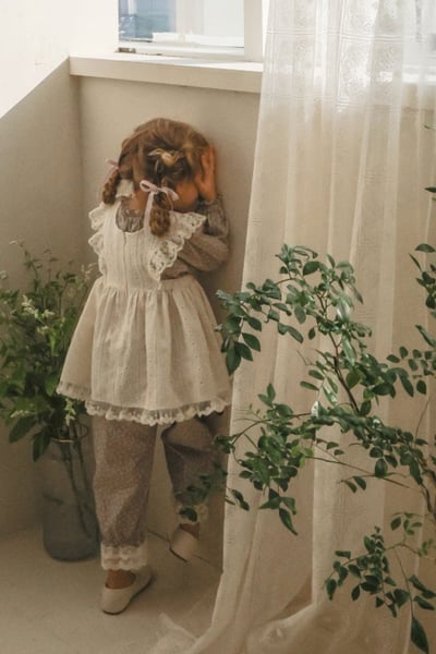 FLO25｜(75-140) 2色田園碎花蕾絲縮口褲6