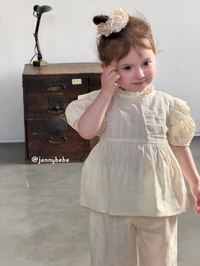 JE681｜(80-110cm)  泡泡袖花邊緞帶套裝10