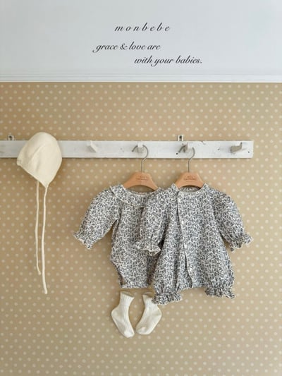 MONBEBE12｜(0m-6m) 荷葉滾邊北歐印花包屁衣14