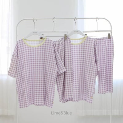 LIME&BLUE32｜(55-118cm MOM-DAD)  格紋親子套裝7