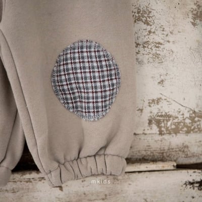 M-KIDS39｜(65-115cm) 2色格紋補丁縮口休閒褲3