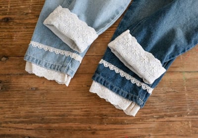 FLO55｜(75-140) 2色蕾絲可反摺牛仔褲20