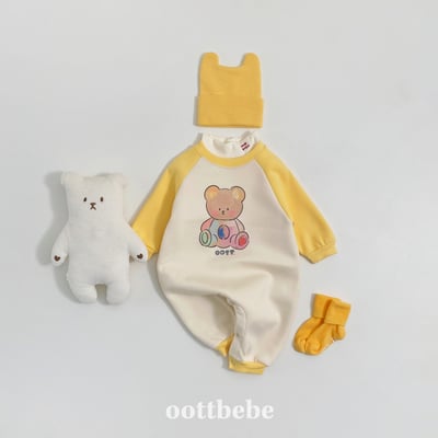 Oottbebe90｜(0m-12m)  休閒彩虹熊熊包屁裝5