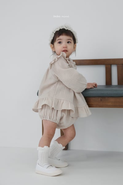 bebe nine12 (65-90) 2色荷葉棉麻包屁套裝5