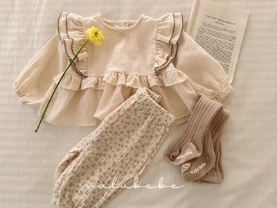 Valubebe48｜(65-90) 莓果摺邊飛袖襯衫5