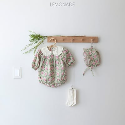LEMONADE25｜(55cm-85cm) 2色玫瑰碎花包屁衣含帽子9