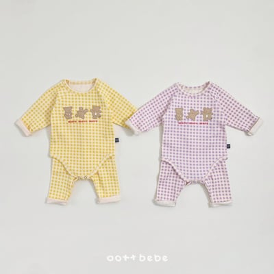 Oottbebe17｜(0m-12m) 格子熊熊居家包屁衣褲子套裝1