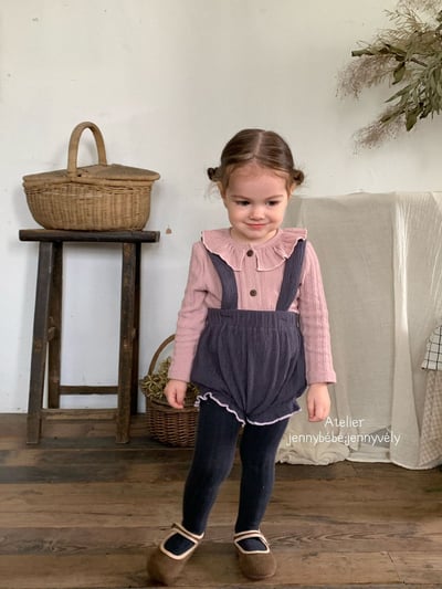 JE564｜(73-100cm) 荷葉領開襟外套/坑條滾邊吊帶褲18