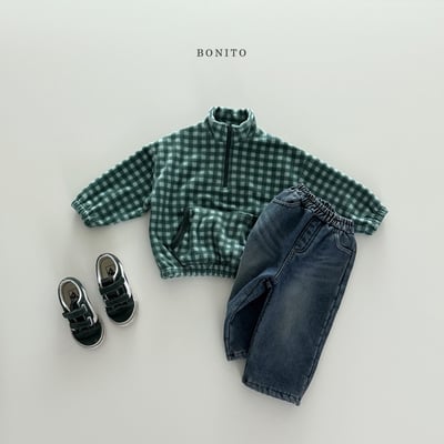 Bonito30｜(75cm-125cm) 格紋半開襟拉鍊口袋上衣9