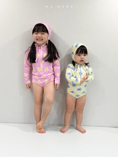 my_bebe01｜(75-105cm) 拉鍊防曬泳衣含泳帽14