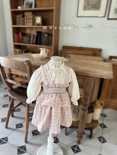 Marron 19｜(1y-6y) 法式抓皺印花吊帶洋裝3