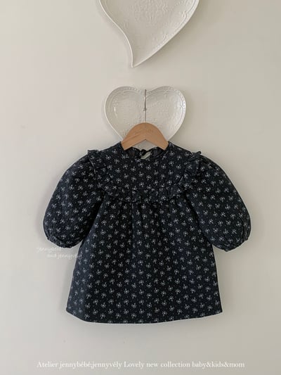 JE 631｜(80-120cm)  小碎花公主袖洋裝1