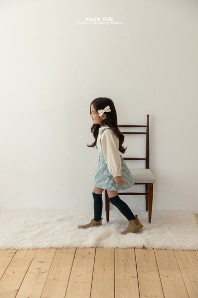 ALADIN18｜(75cm-114cm) 絎縫格紋藍吊帶裙13