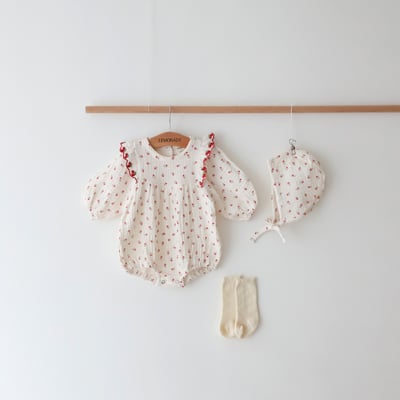 LEMONADE05｜(55cm-85cm) 2色滿版櫻桃/碎花包屁衣含帽子15