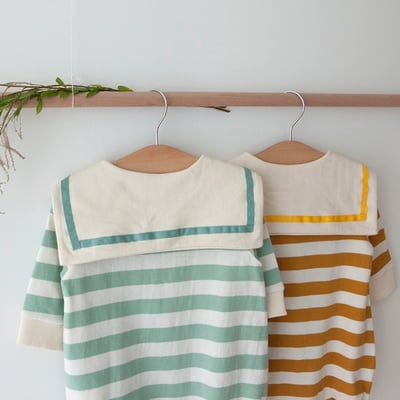 LEMONADE29｜(55cm-85cm) 2色粗條紋包屁衣含帽子24