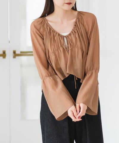 Kastane  褶邊透膚襯衫1