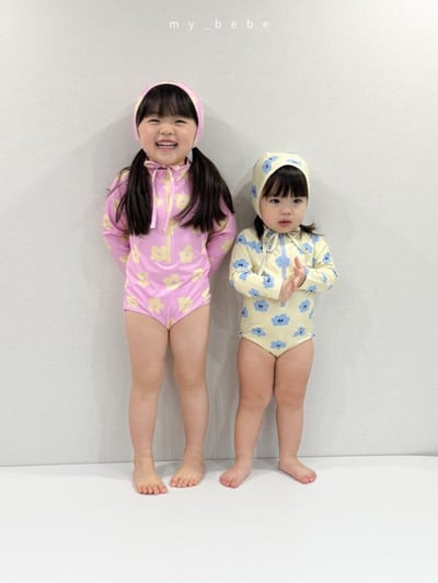 my_bebe01｜(75-105cm) 拉鍊防曬泳衣含泳帽9