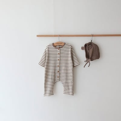 LEMONADE06｜(55cm-85cm) 2色小熊條紋包屁連身衣含帽子10