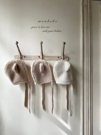 MONBEBE26｜(3m-24m) 刷毛小熊綁帶帽5