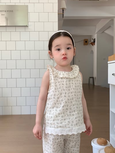 JE44｜(73-120cm) 碎花荷葉背心長褲套裝8