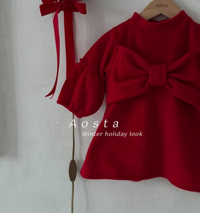 AOSTA26｜(6m-5y) 冬季磨毛蝴蝶結洋裝7