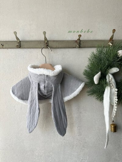 MONBEBE51｜(3m~36m) 刷毛小兔連帽斗篷2