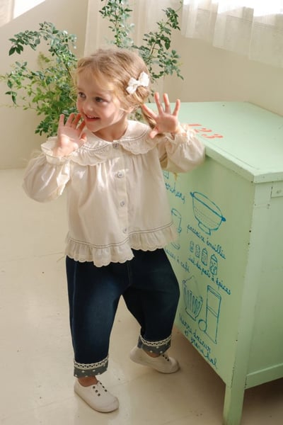 FLO14｜(75-140) 2色蕾絲波點反摺牛仔褲6