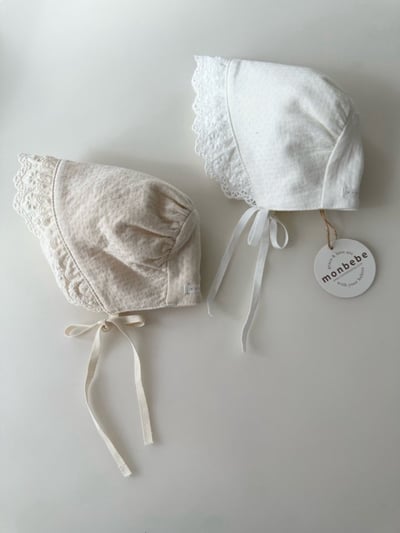 MONBEBE23｜(3m-24m) 蕾絲層次綁帶帽2