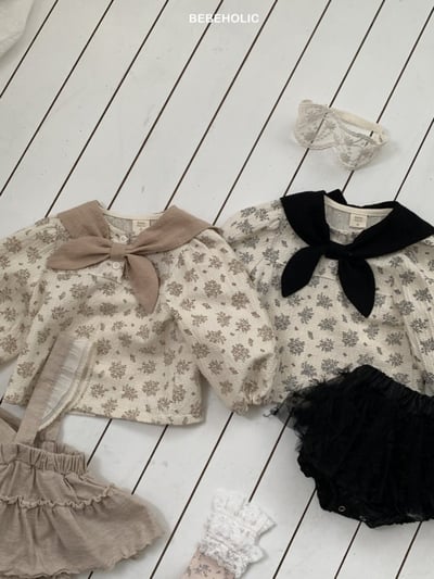 Bebe holic41｜(3m-18m) 領結碎花娃娃袖襯衫7