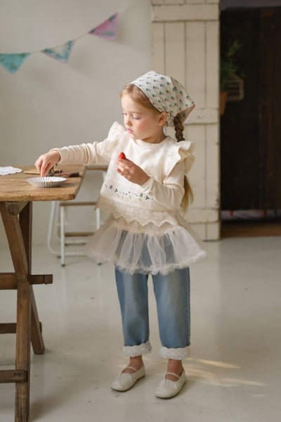 FLO55｜(75-140) 2色蕾絲可反摺牛仔褲12