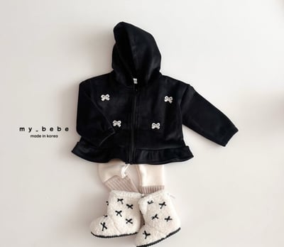 my_bebe01｜(-12m-7y) 絨面蝴蝶結荷葉擺連帽外套12