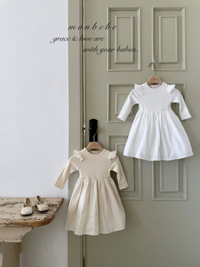 MONBEBE20｜(1y-8y) 簡約荷葉飛袖洋裝1
