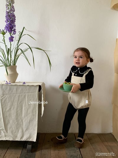 JE567｜(73-100cm) 滾邊翻領上衣/線條吊帶褲10