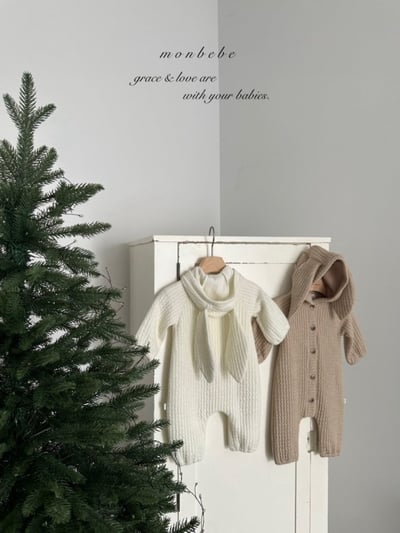 MONBEBE06｜(3m-24m) 針織連帽小兔連身衣1