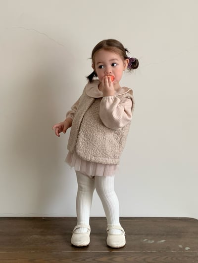 JE617｜(73cm-110cm) 翻領蝴蝶結薄紗包屁衣/羊羔毛背心8