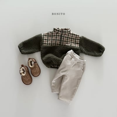 Bonito24｜(75cm-125cm) 格紋半開襟刷毛上衣11