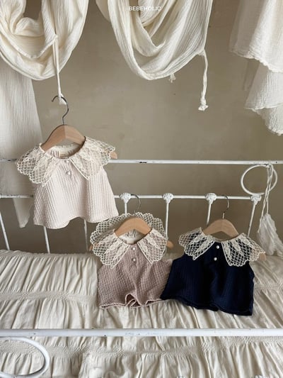 Bebe holic39｜(3m-18m) 蕾絲格領無袖上衣5