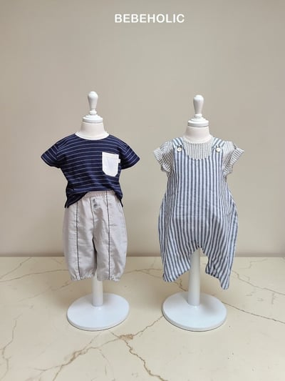 Bebe holic15｜(3m-18m) 條紋連身裝(含帽子)8