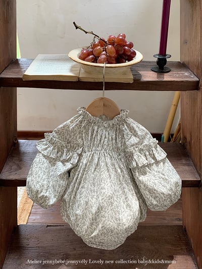 JE553｜(66-90cm) 花邊袖碎花包屁衣1