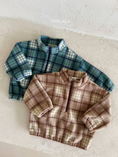 thelala45｜ (1y-6y) 半開襟格紋絨毛上衣5
