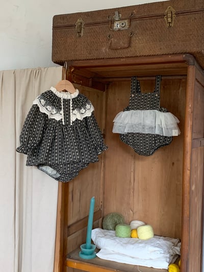 JE612｜(66cm-100cm) 碎花蕾絲花邊領包屁衣16