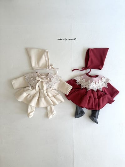 Bloom.b01｜(0m-24m) 層次洋裝包屁衣含帽子2