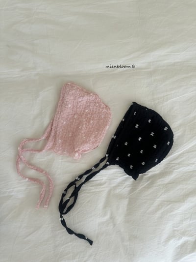 Bloom.b52｜(0m-18m) 印花抓皺綁帶帽1