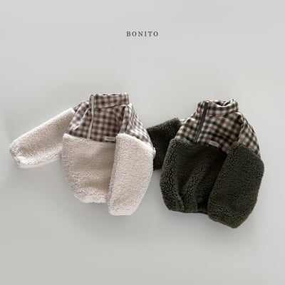 Bonito24｜(75cm-125cm) 格紋半開襟刷毛上衣3