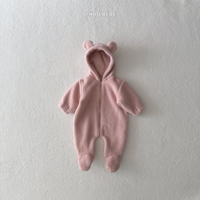 Lindo15｜(3m-18m) 草莓牛奶小熊連帽拉線連身衣5